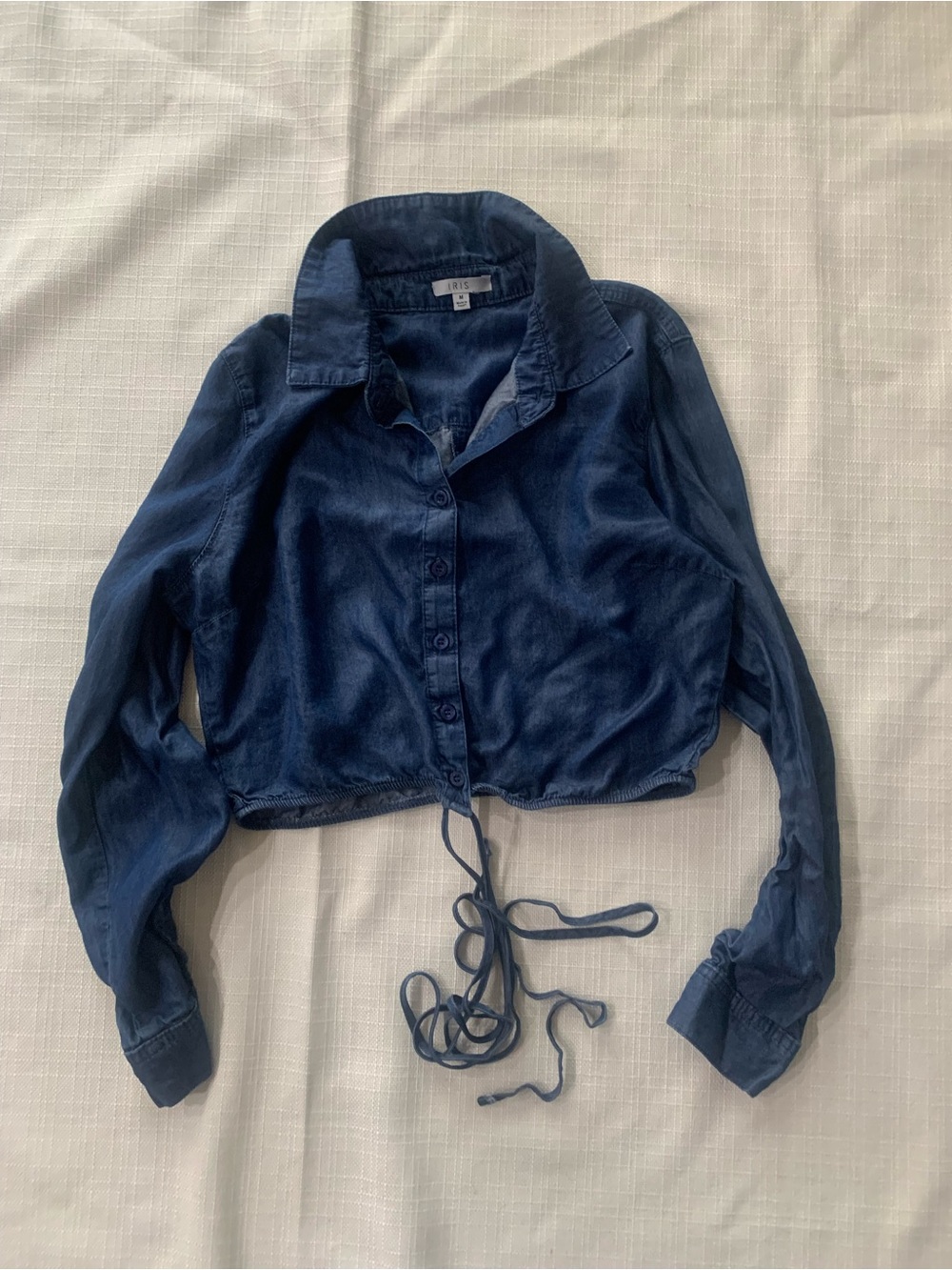 Iris Dark Wash Cropped Denim Button-Down Top - Picture 1 of 9